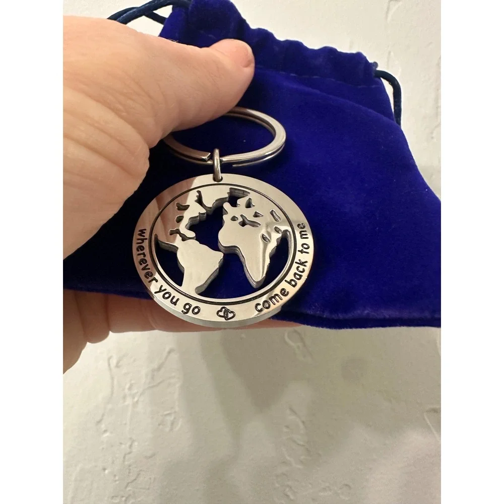 World‎ Map Keychain Wherever You Go Come Back To Me Inspirational Gift Set of 3